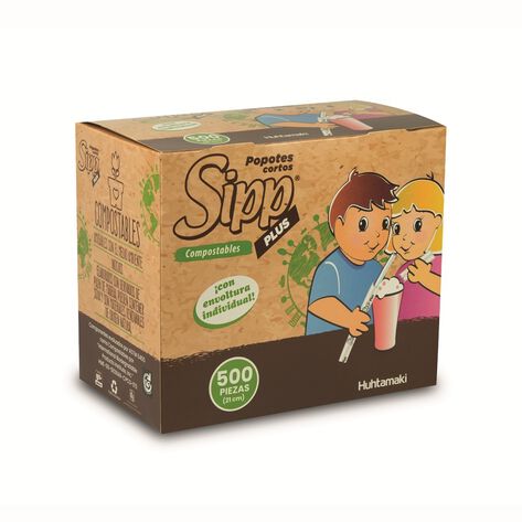 Popote Corto Compostable Sipp Plus 500 pzas